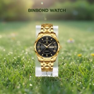 BINBOND black dial golden chain